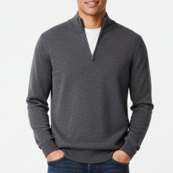 Hudson's Bay Men's Gray Half-Zip Sweater, Wool 100% - Picture 1 of 5